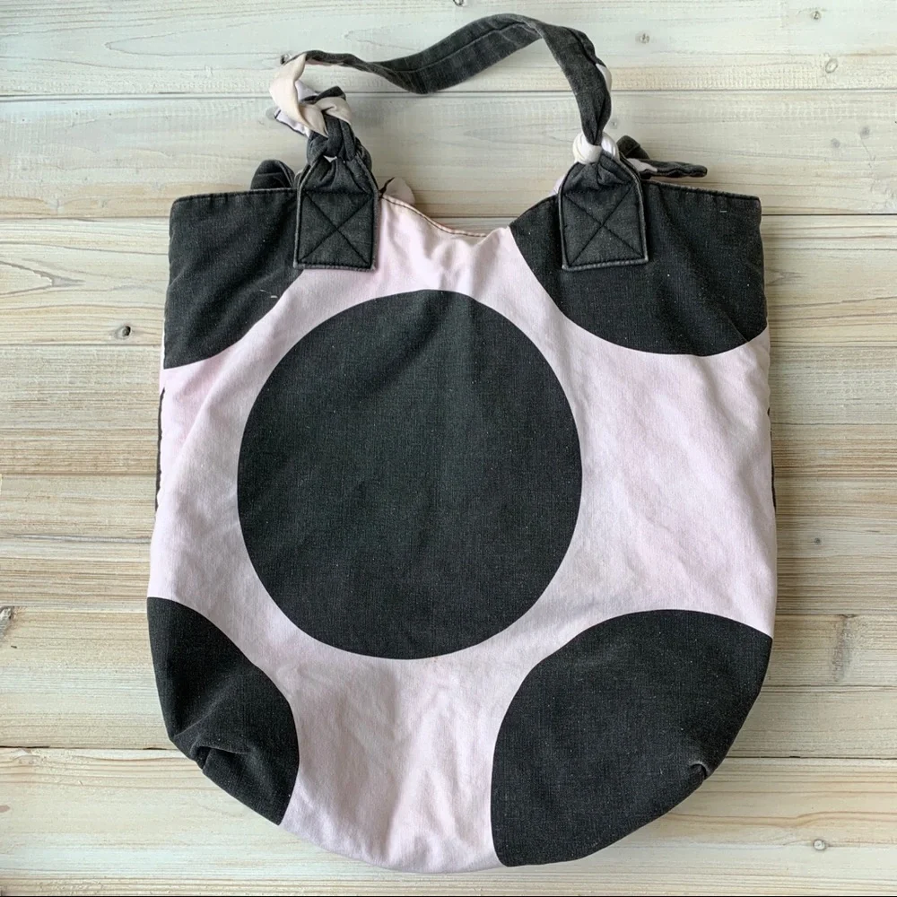 Canvas Tote Bag in Pink and Black with Graphic Accent